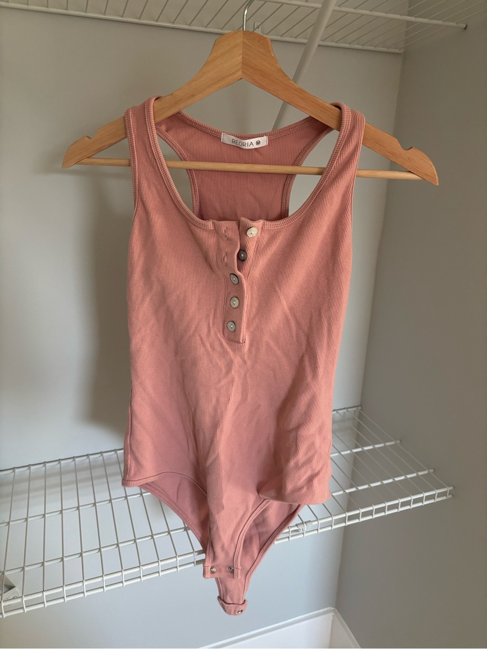 ReoRia Dusty Rose Ribbed Henley Bodysuit